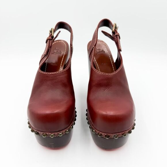 Christian Louboutin Joan Platform Wooden Heels Studded Clogs EU 38 US 8 - Picture 4 of 11